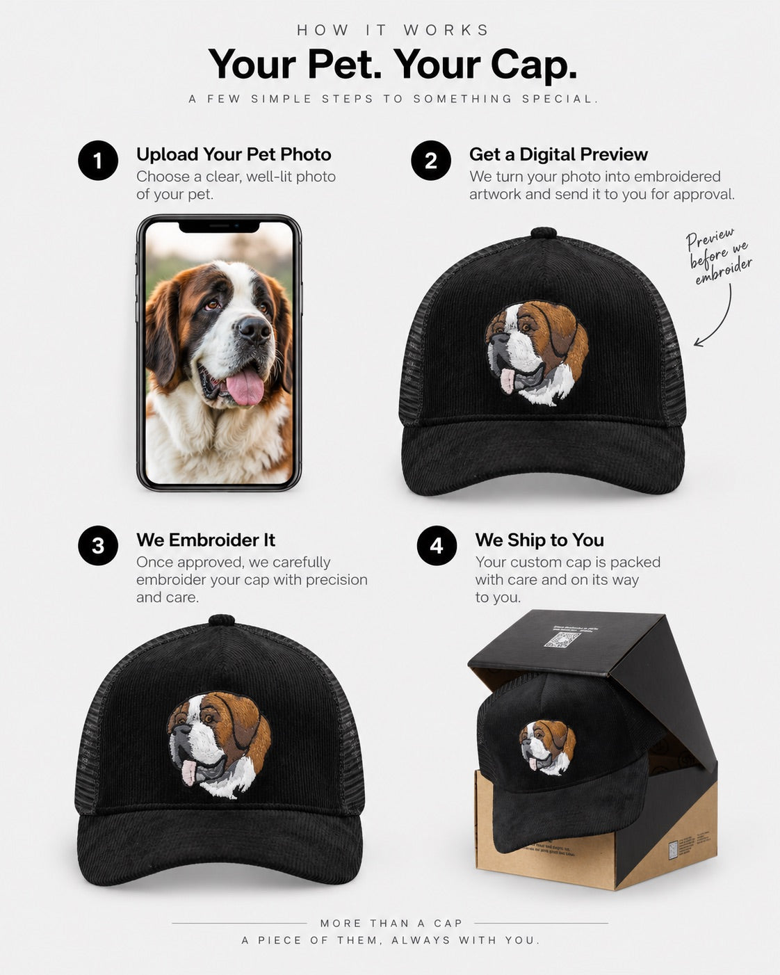 Casquette de routier noire personnalisée pour animaux de compagnie