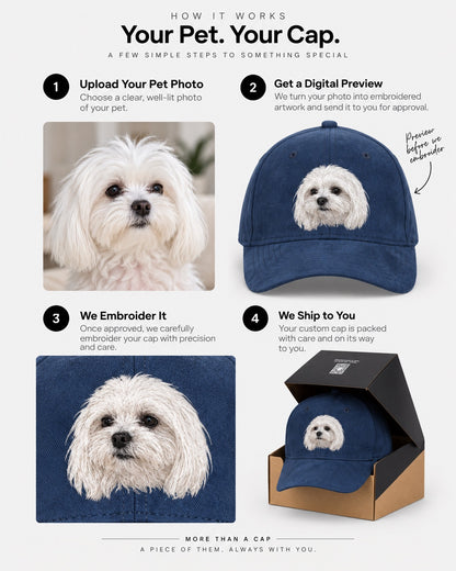 Casquette de baseball en suède bleu personnalisée pour animaux de compagnie