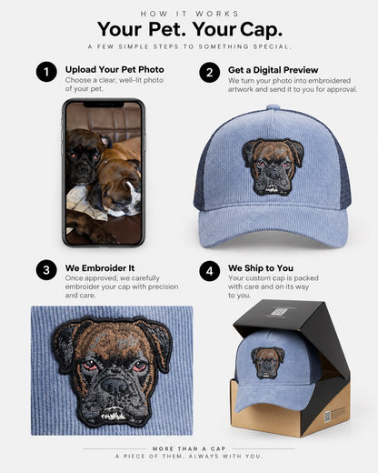 Casquette trucker bleue personnalisée pour animaux de compagnie