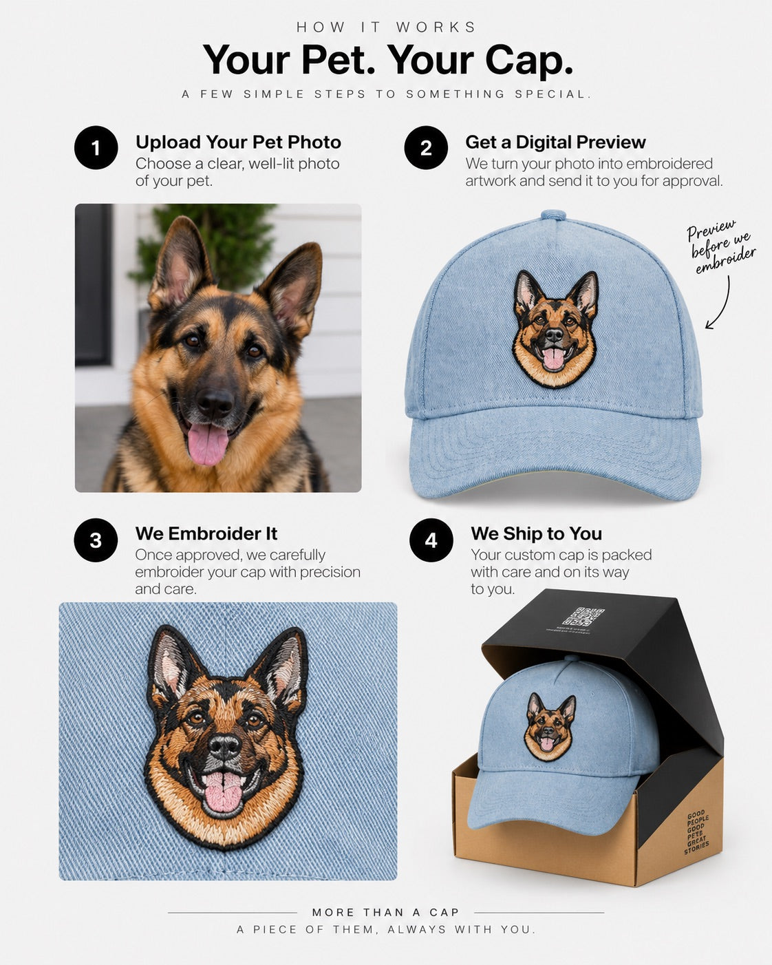 Casquette de baseball en jean personnalisée pour animaux de compagnie